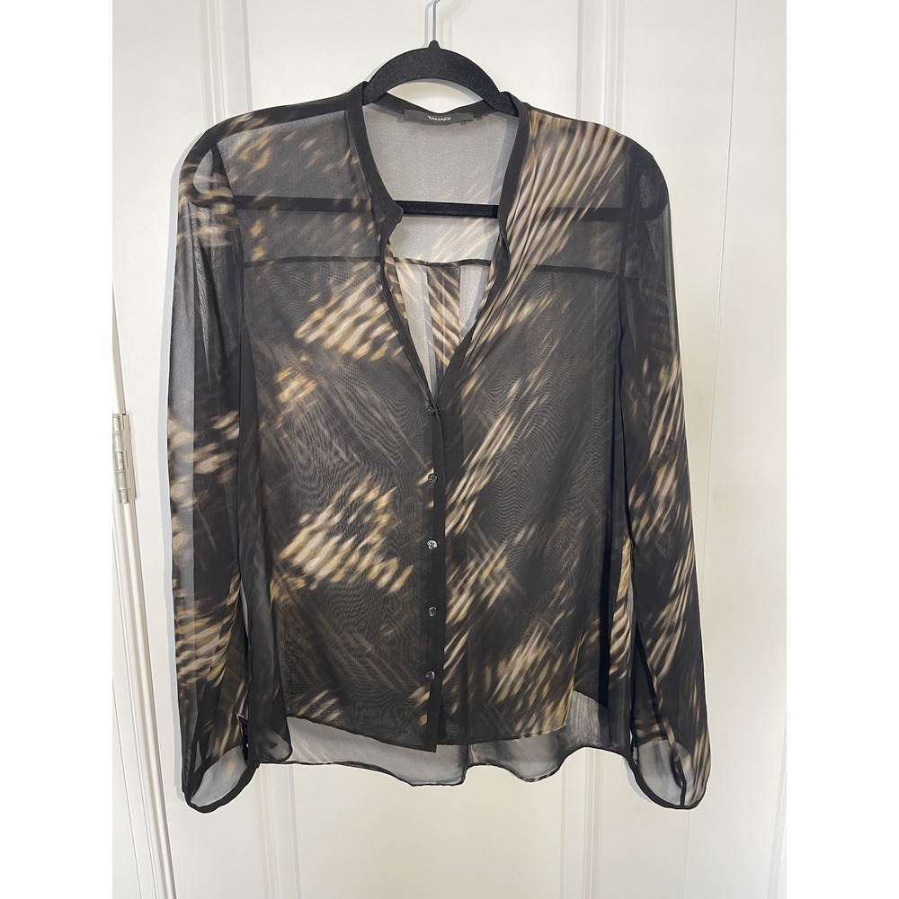 Tahari Black Brown Sheer Button Up Blouse Women's‎ Size S (Missing Size Label)